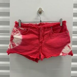 Calvin Klein Jeans Womens Pink Tie Dye Raw Hem Denim Shorts Size 7 Cut Offs